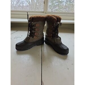 Sorel Alpine Olive Green Leather Snow Winter Boots Lined Insulated -Women's US 7